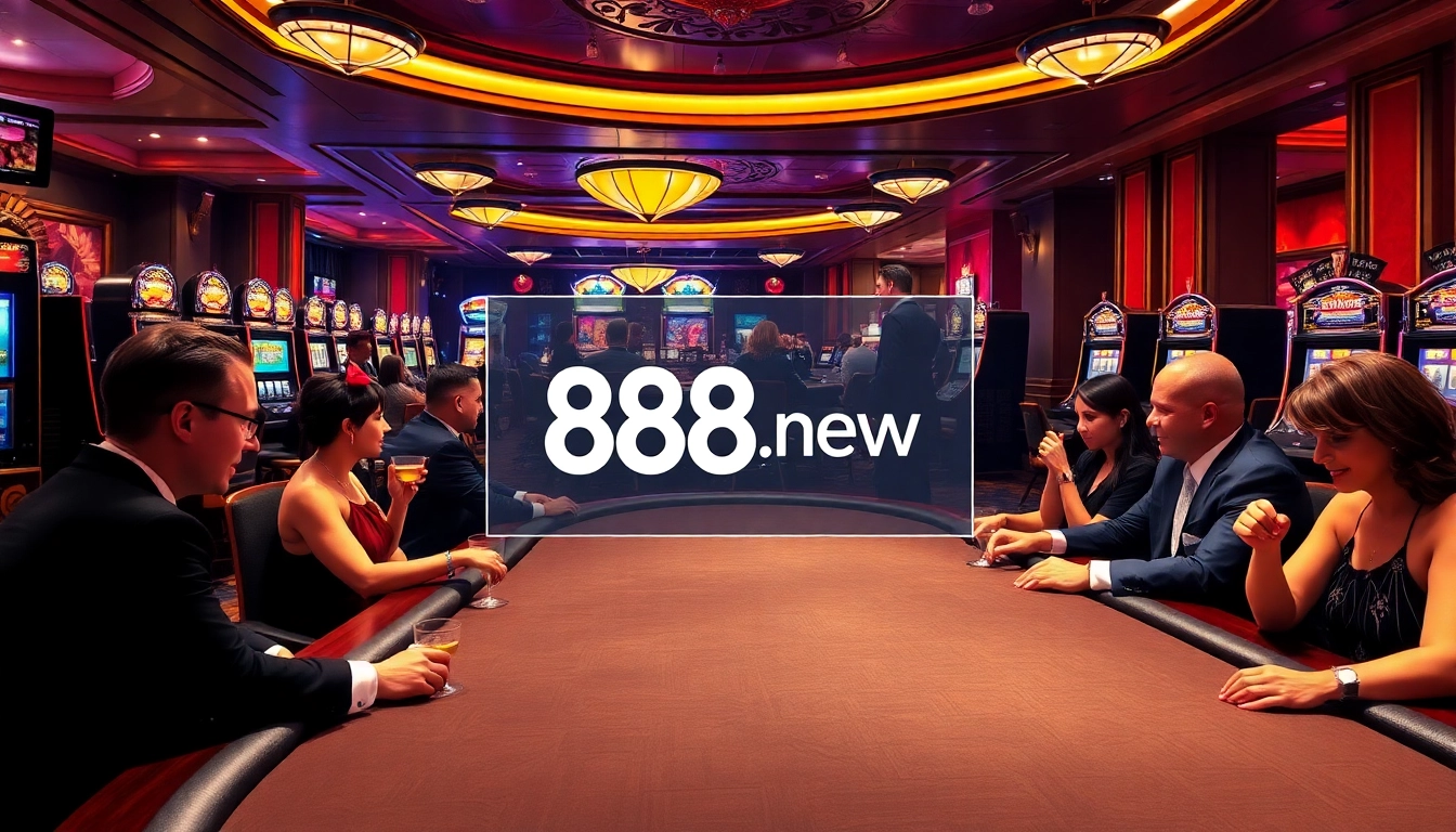 Experience the excitement of gambling with 888 new in a luxurious casino environment featuring poker tables and slot machines.