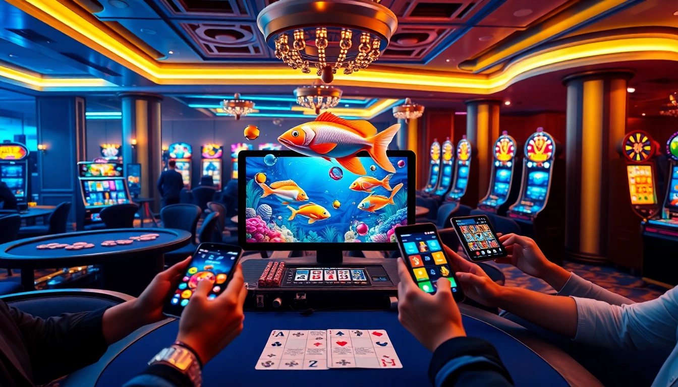 Experience the thrill of bắn cá đổi thưởng with a vibrant casino gaming interface showcasing underwater treasures.