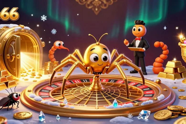 Experience the thrill of betting at mb66 with a vibrant 3D digital casino scene filled with treasures.