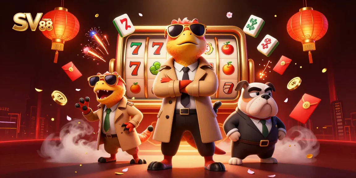 Revel in SV 88's vibrant casino scene with raptors and a bulldog in a comical VIP entrance.